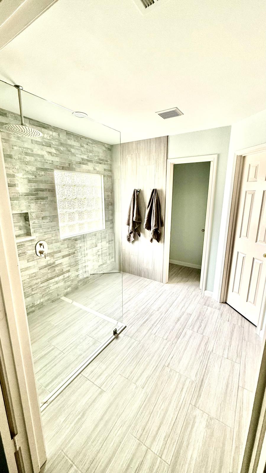 Modern walk-in shower with glass enclosure San Antonio