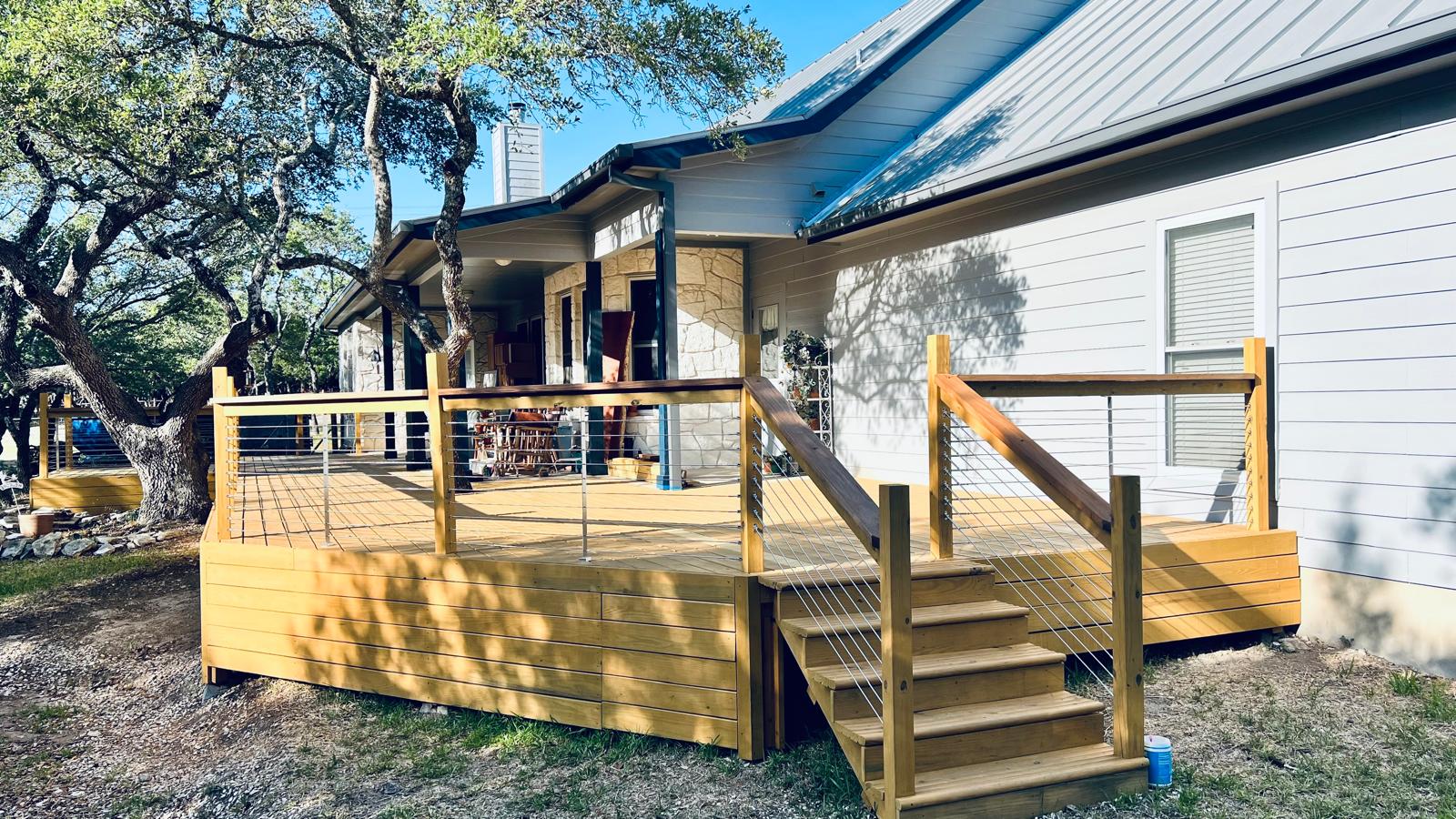 Custom wood deck with cable railing San Antonio