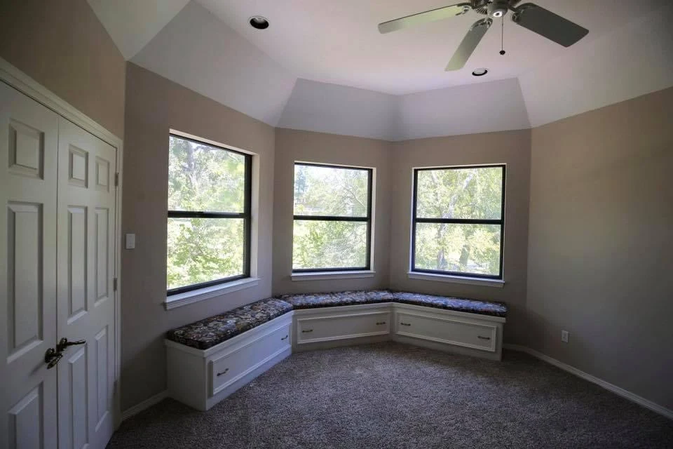 Custom bay window seating area San Antonio home remodel