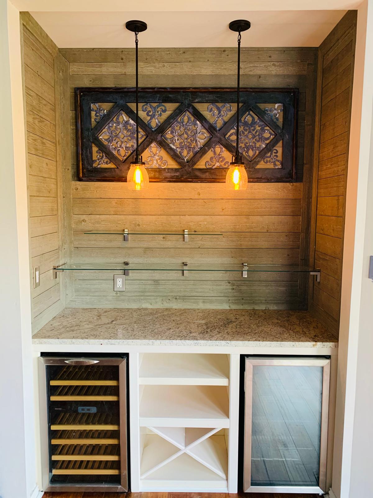 Custom wine bar with glass shelving San Antonio